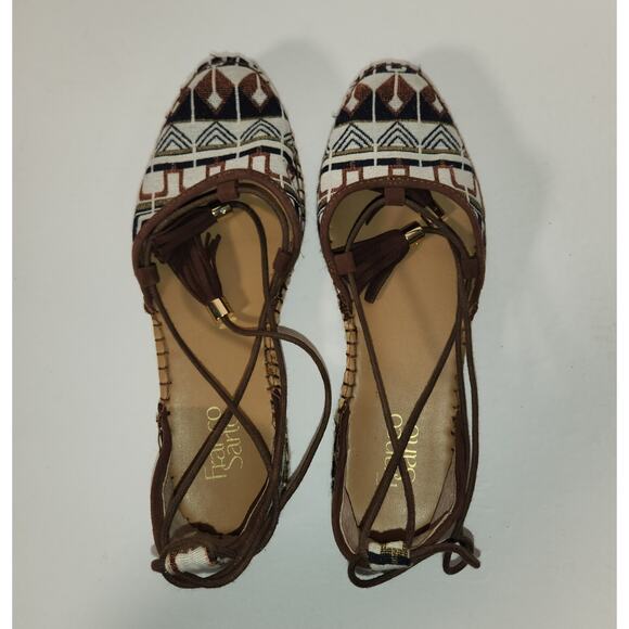 FRANCO SARTO Dream Tie Ankle Espadrille Sandal Womens 9M Brown White Geometric - Picture 6 of 10